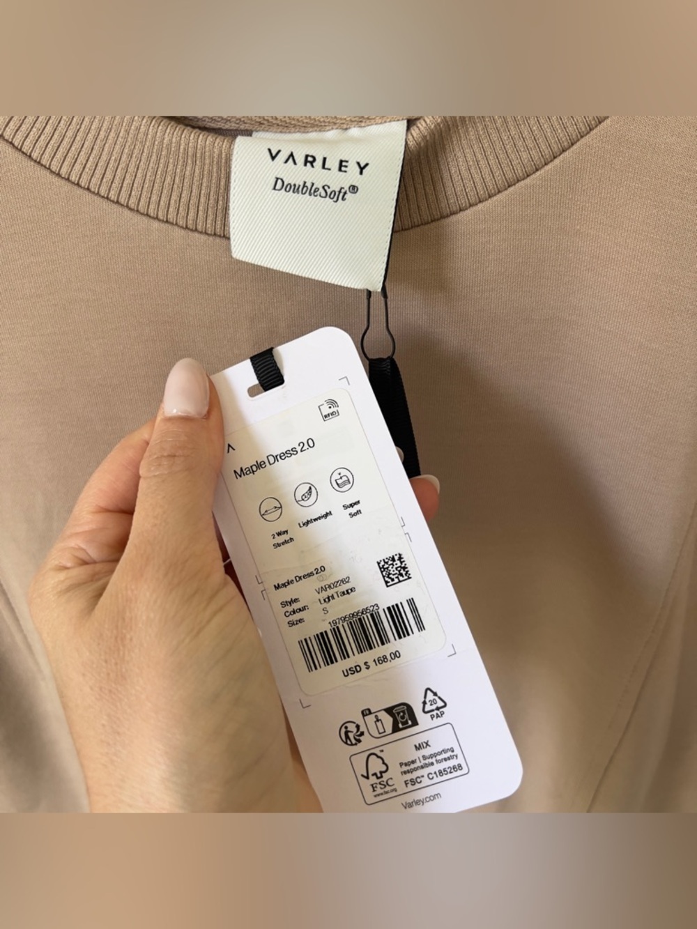 Varley The Maple Mini Dress 2.0 Cinched Waist - Light Taupe / Tan - Small - NWT - Picture 3 of 4